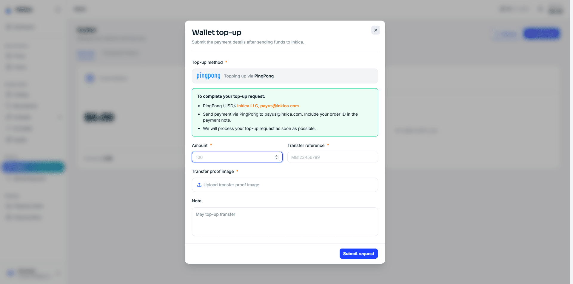 Add funds form